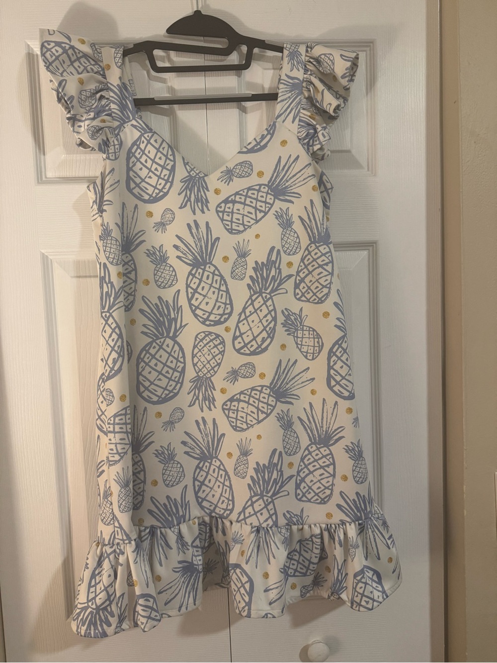 Carolina Parilla Tropical Pineapple Print Midi Dress Ruffle Sleeves Size M - Picture 4 of 10
